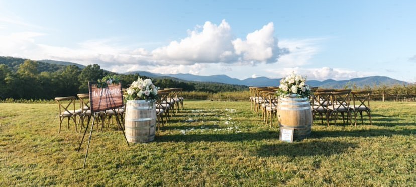 Wedding venue at vineyard overlooking mountains