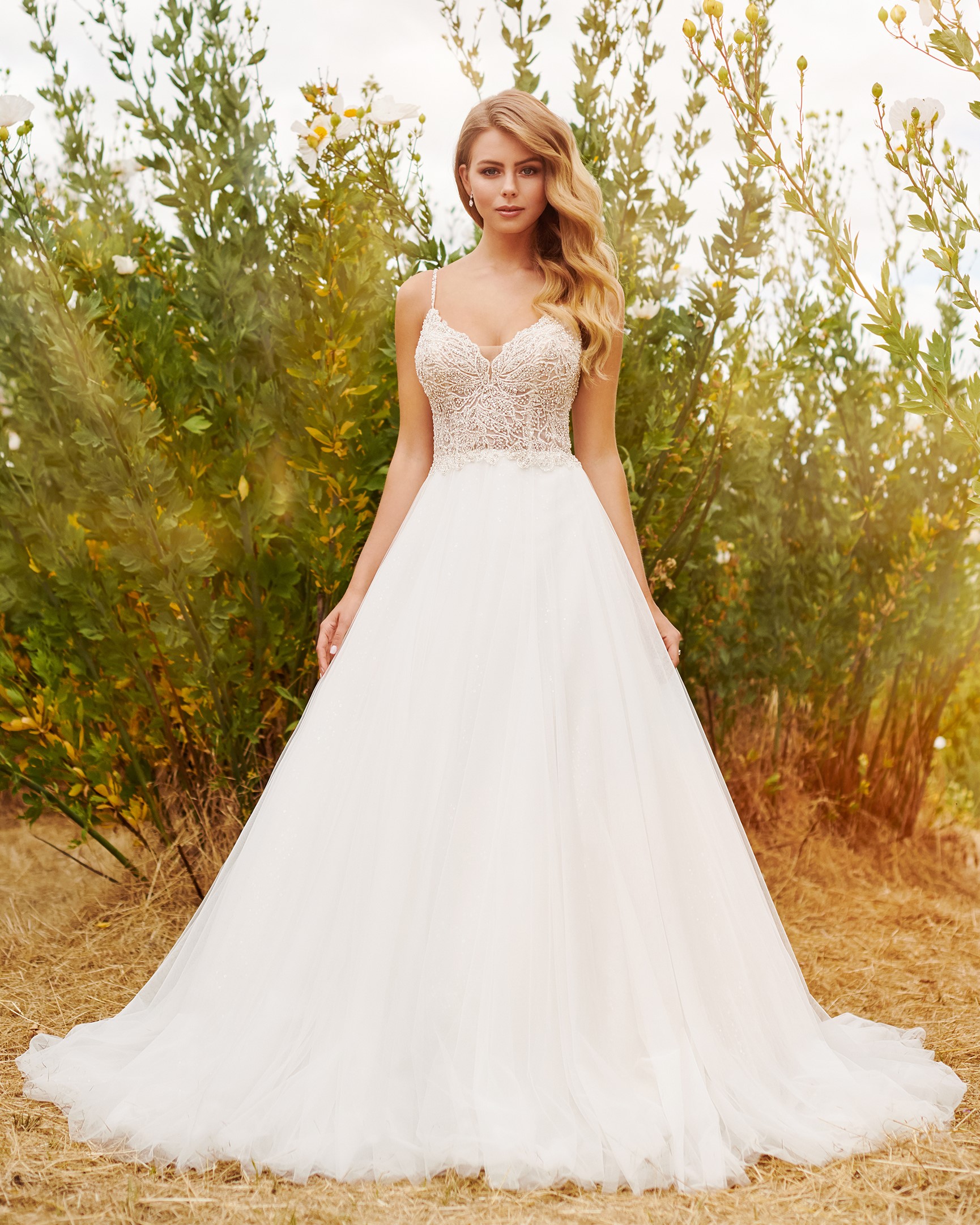 Bride wearing casual ball gown wedding dress