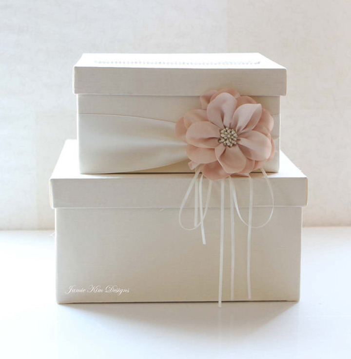 Wedding Card Box / White Card Box / Rhinestone Money Holder / 