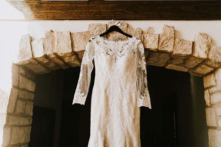 Martin Thornburg "Afina" With Illusion Lace Long Sleeves Is Perfect For This Winter Wedding