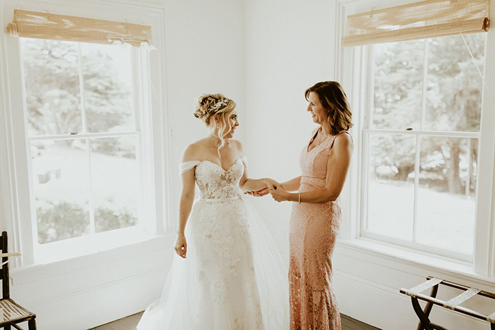 Joyful Bride Personalizes Her Martin Thornburg "Vada" Gown With Tulle Sleeves & Overskirt