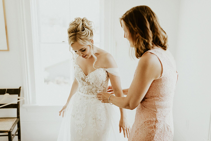 Joyful Bride Personalizes Her Martin Thornburg "Vada" Gown With Tulle Sleeves & Overskirt
