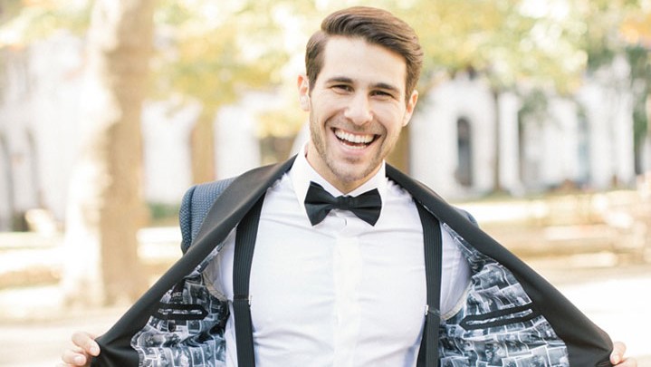 Custom Tux Lined With Selfies Is A Unique Way To Personalize The Groom's Attire Desktop Image