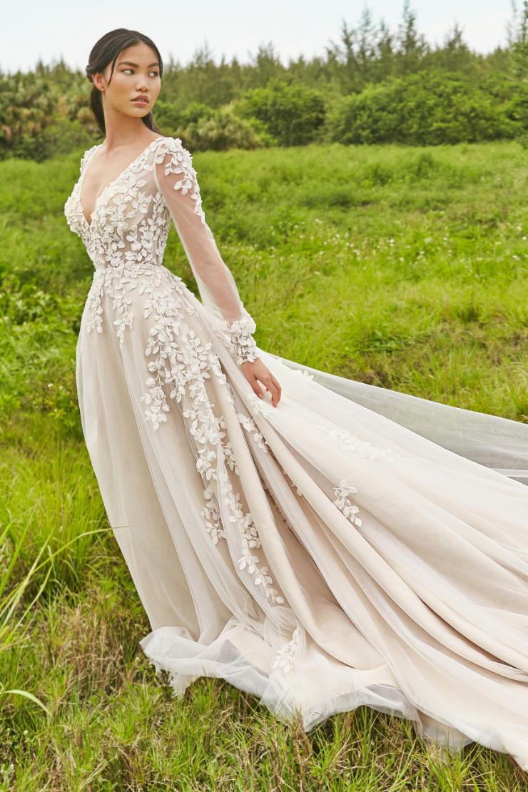 Crepe Billow Sleeve Modest Mermaid Wedding Dress